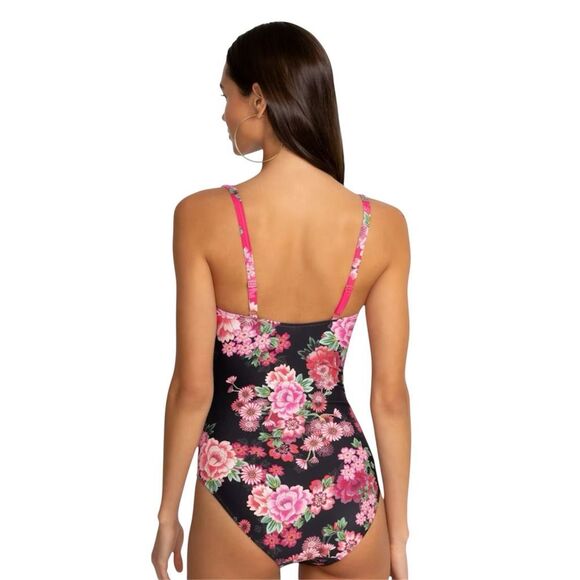 JOHNNY WAS PINK FLORAL RUCHED ONE PIECE. - RETAIL $198 - Picture 7 of 16